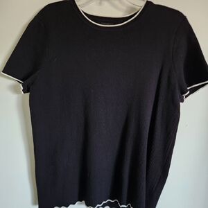 Worthington Black Ribbed Tee with White Trim
